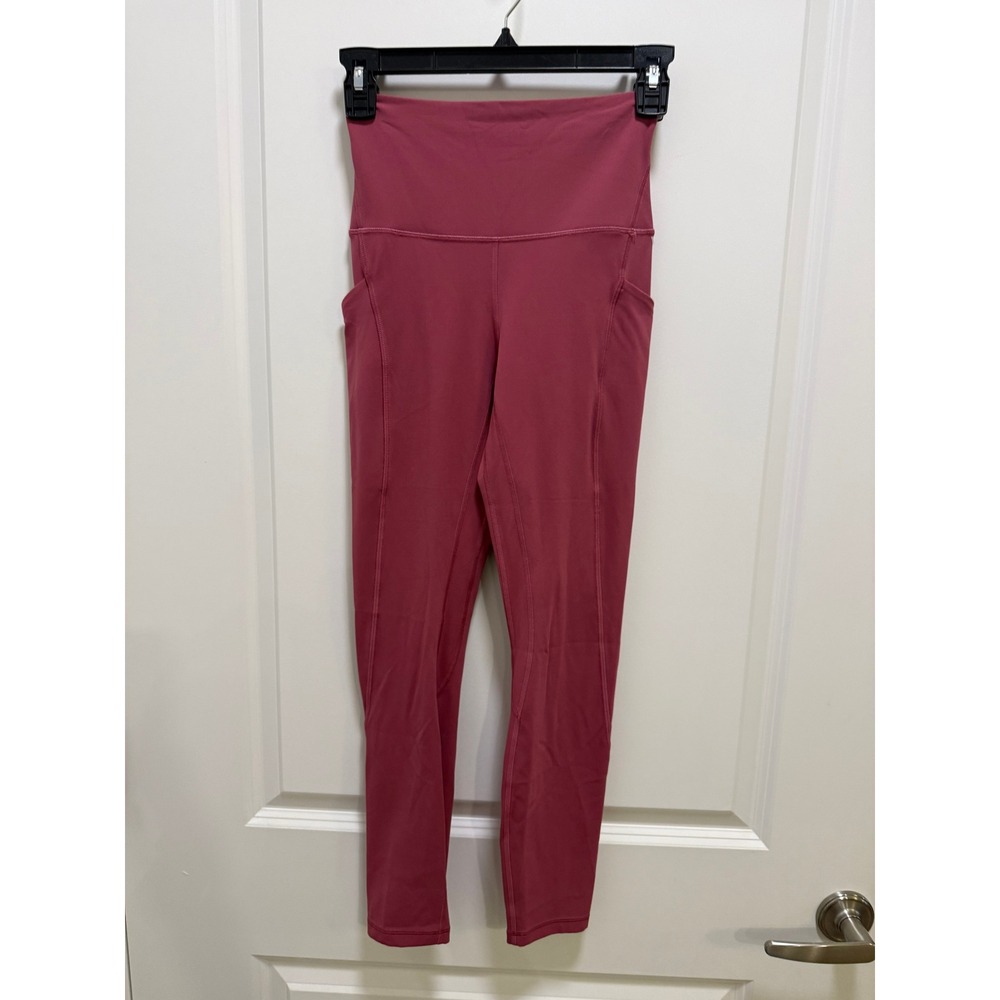 Lululemon High Rise Side Pocket Leggings Pink Rose Size 4 25 Inseam